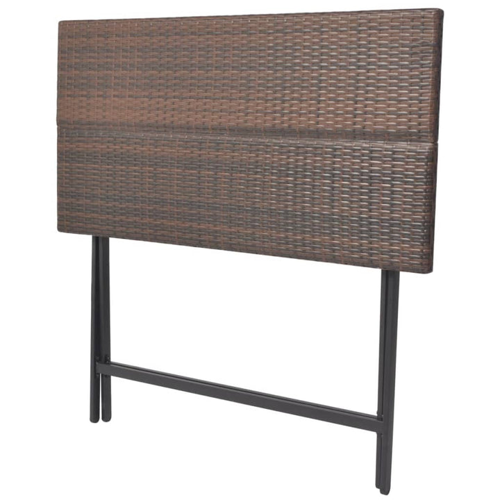 foldbart udendørs spisebordssæt 7 dele stål polyrattan brun