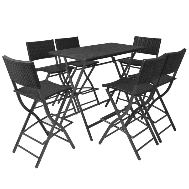 foldbart udendørs spisebordssæt 7 dele stål polyrattan sort