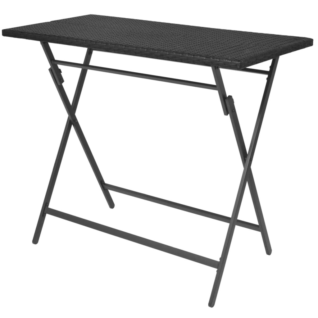 foldbart udendørs spisebordssæt 7 dele stål polyrattan sort