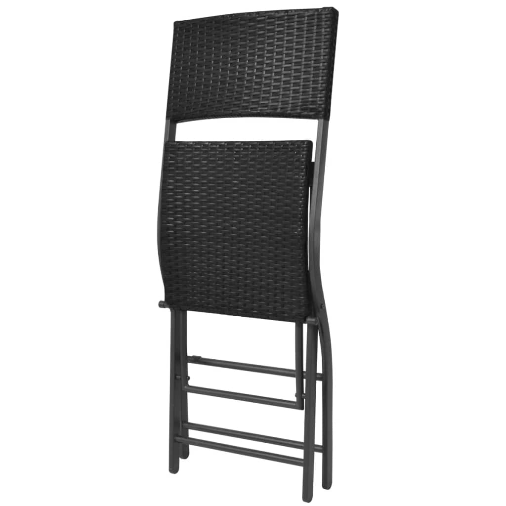 foldbart udendørs spisebordssæt 7 dele stål polyrattan sort
