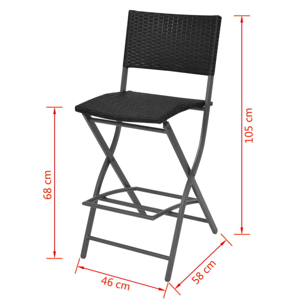 foldbart udendørs spisebordssæt 7 dele stål polyrattan sort