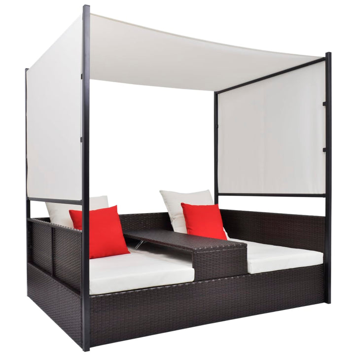 solseng med baldakin brun 190 x 130 cm polyrattan