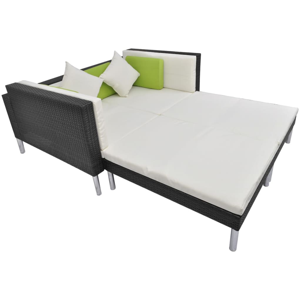 haveloungesæt 4 dele med hynder polyrattan sort