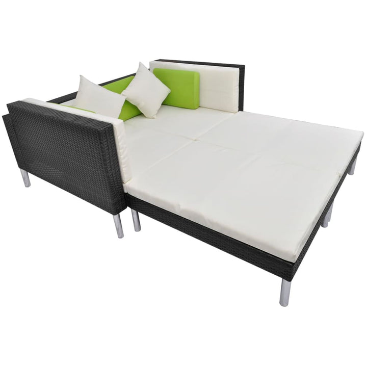 haveloungesæt 4 dele med hynder polyrattan sort