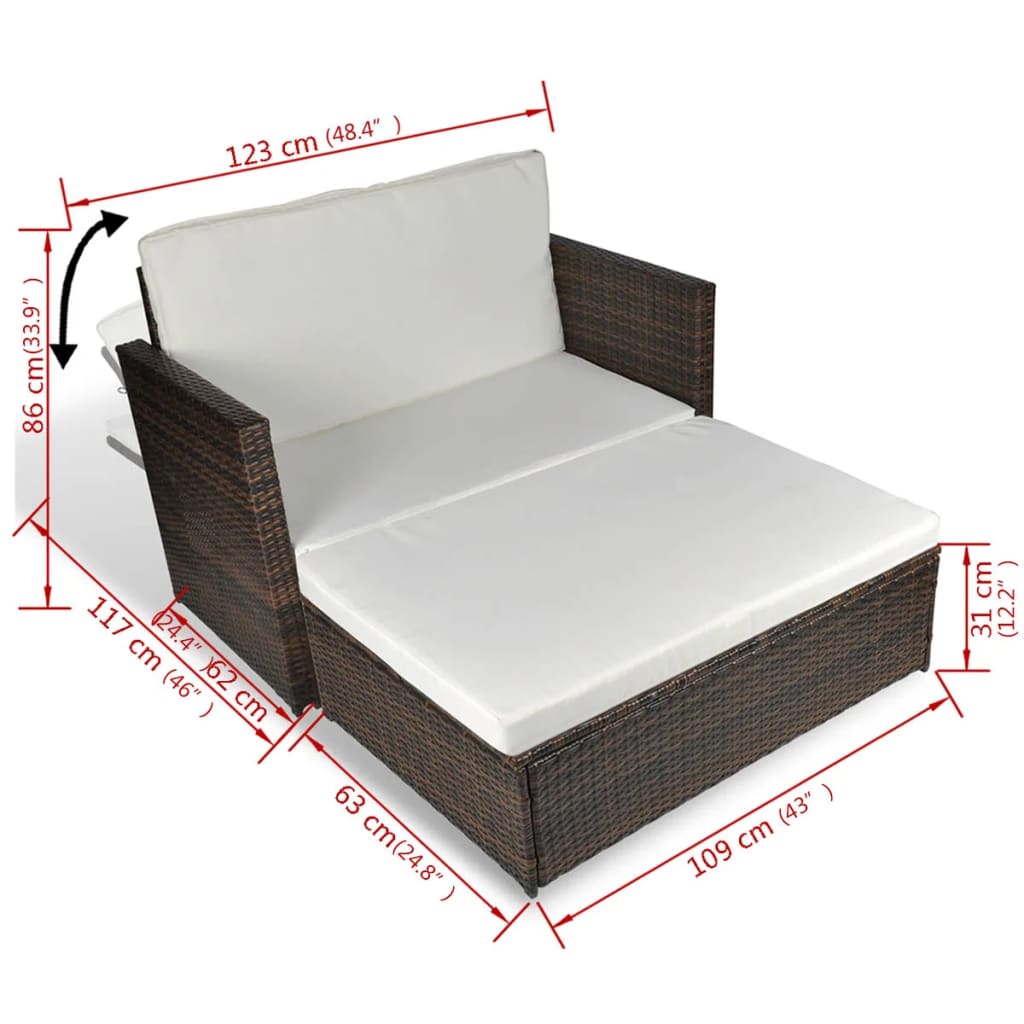 havesofa polyrattan brun