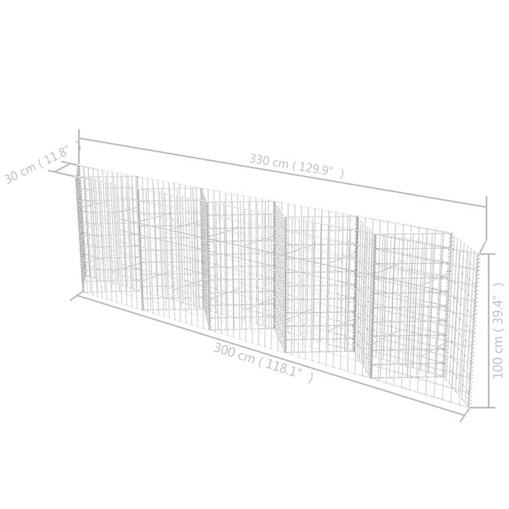 gabionkurv galvaniseret stål 300 x 30 x 100 cm