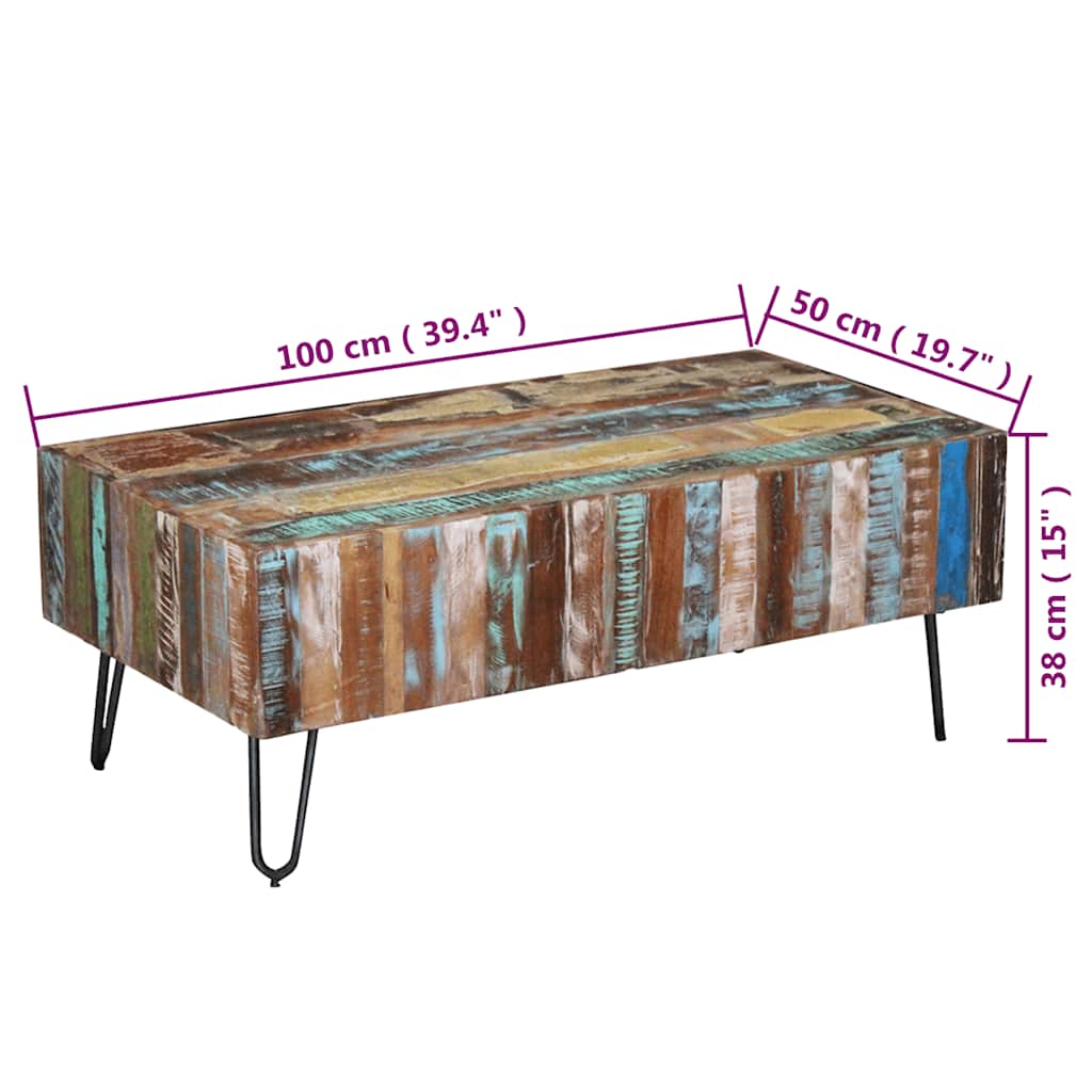 sofabord 100x50x38 cm massivt genbrugstræ