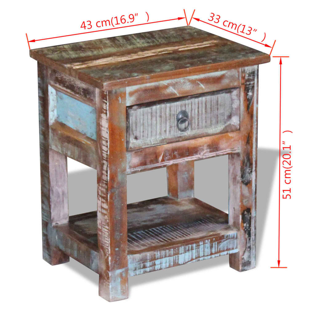 sidebord med 1 skuffe 43x33x51 cm massivt genbrugstræ