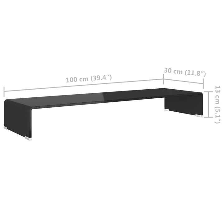 TV-stander/monitorstand sort glas 100x30x13 cm