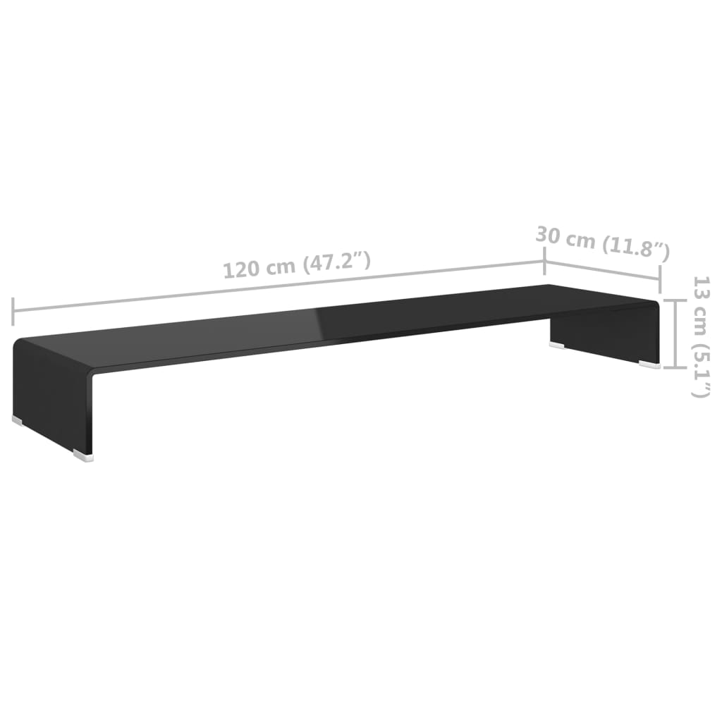 TV-stander/monitorstand sort glas 120x30x13 cm