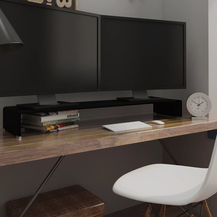 TV-stander/monitorstand sort glas 120x30x13 cm