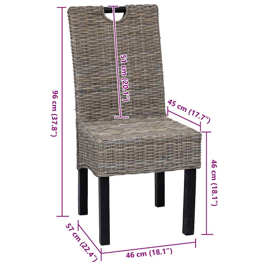 spisebordsstole 6 stk. Kubu-rattan mangotræ