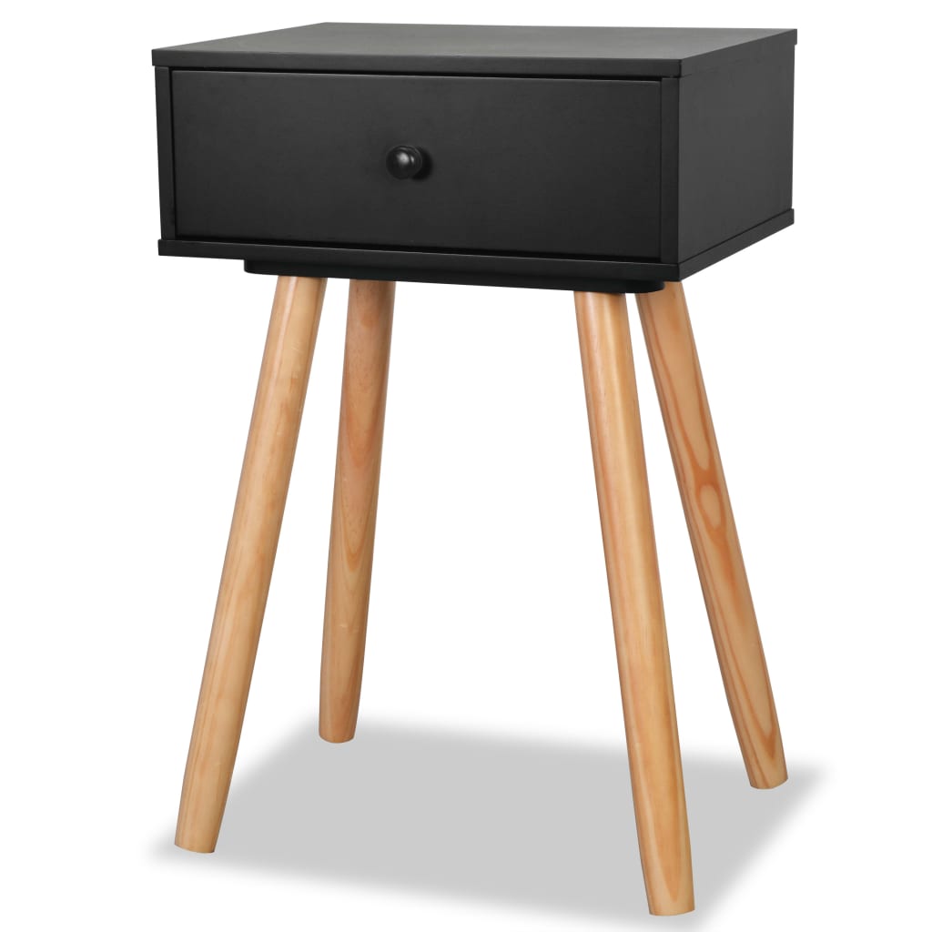 sengebord 2 stk. massivt fyrretræ 40 x 30 x 61 cm sort