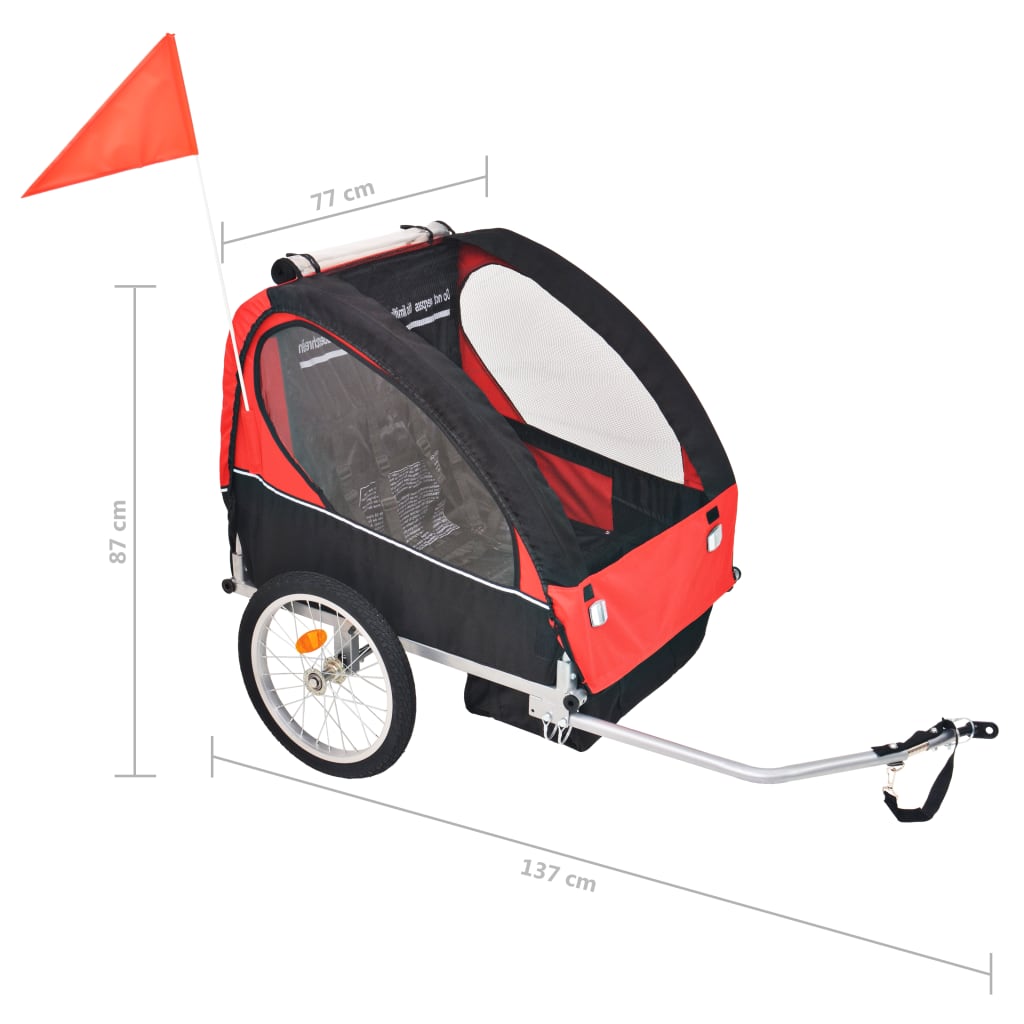cykelanhænger 30 kg rød og sort