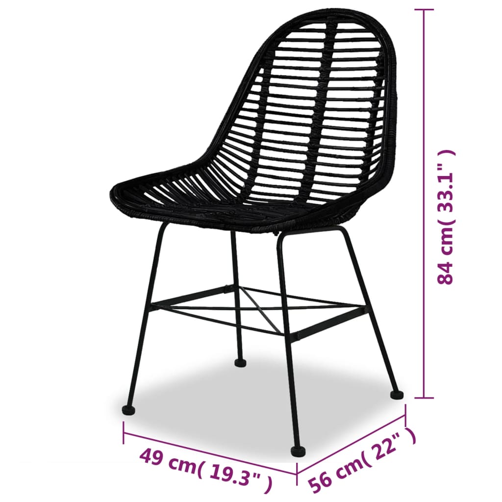 spisebordsstole 2 stk. naturligt rattan sort