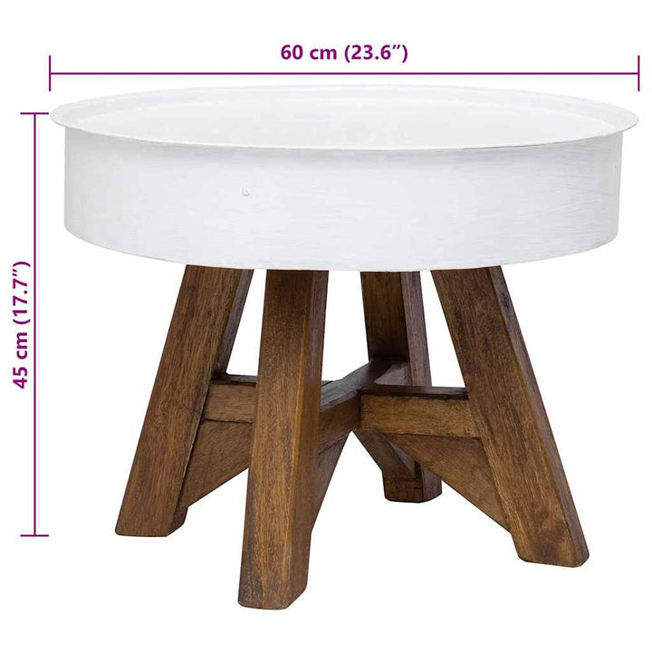sofabord i massivt genanvendt træ 60 x 45 cm hvid