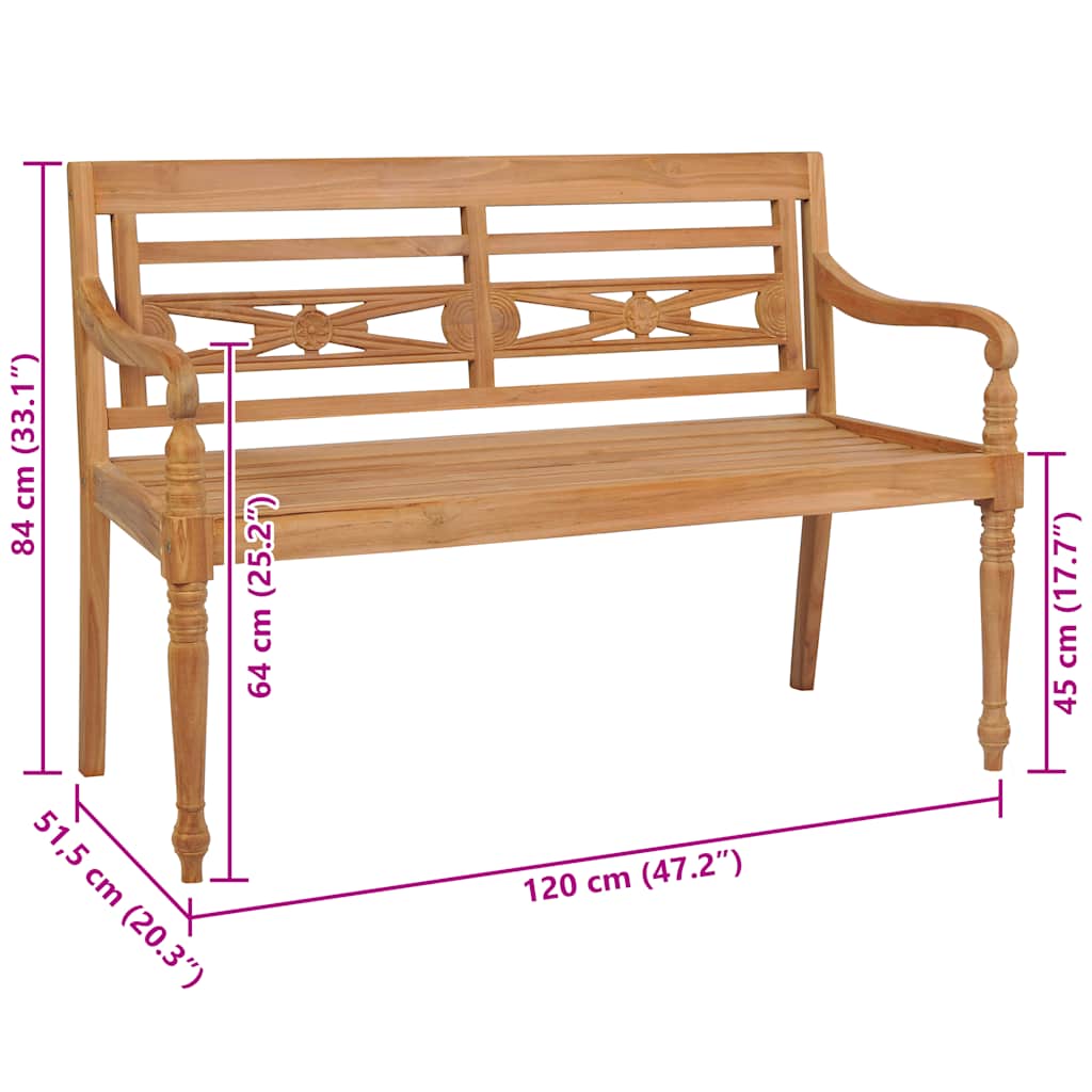 Batavia-bænk 120 cm teaktræ