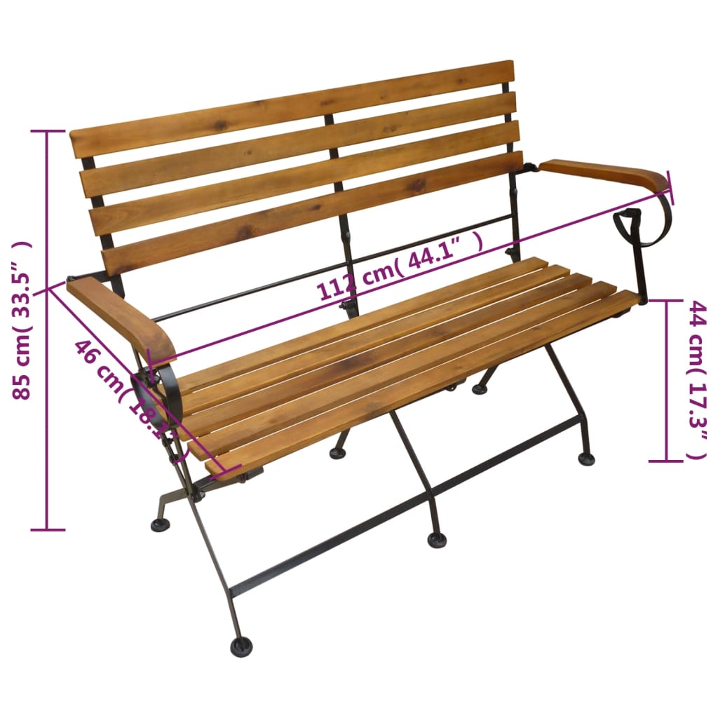 foldbar havebænk 112 cm massivt akacietræ