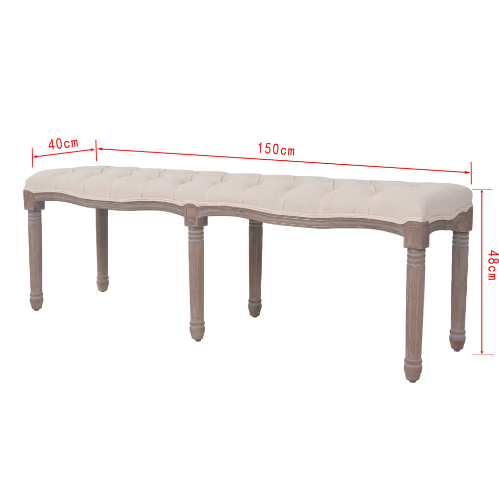 bænk lærred massivt træ 150 x 40 x 48 cm cremehvid