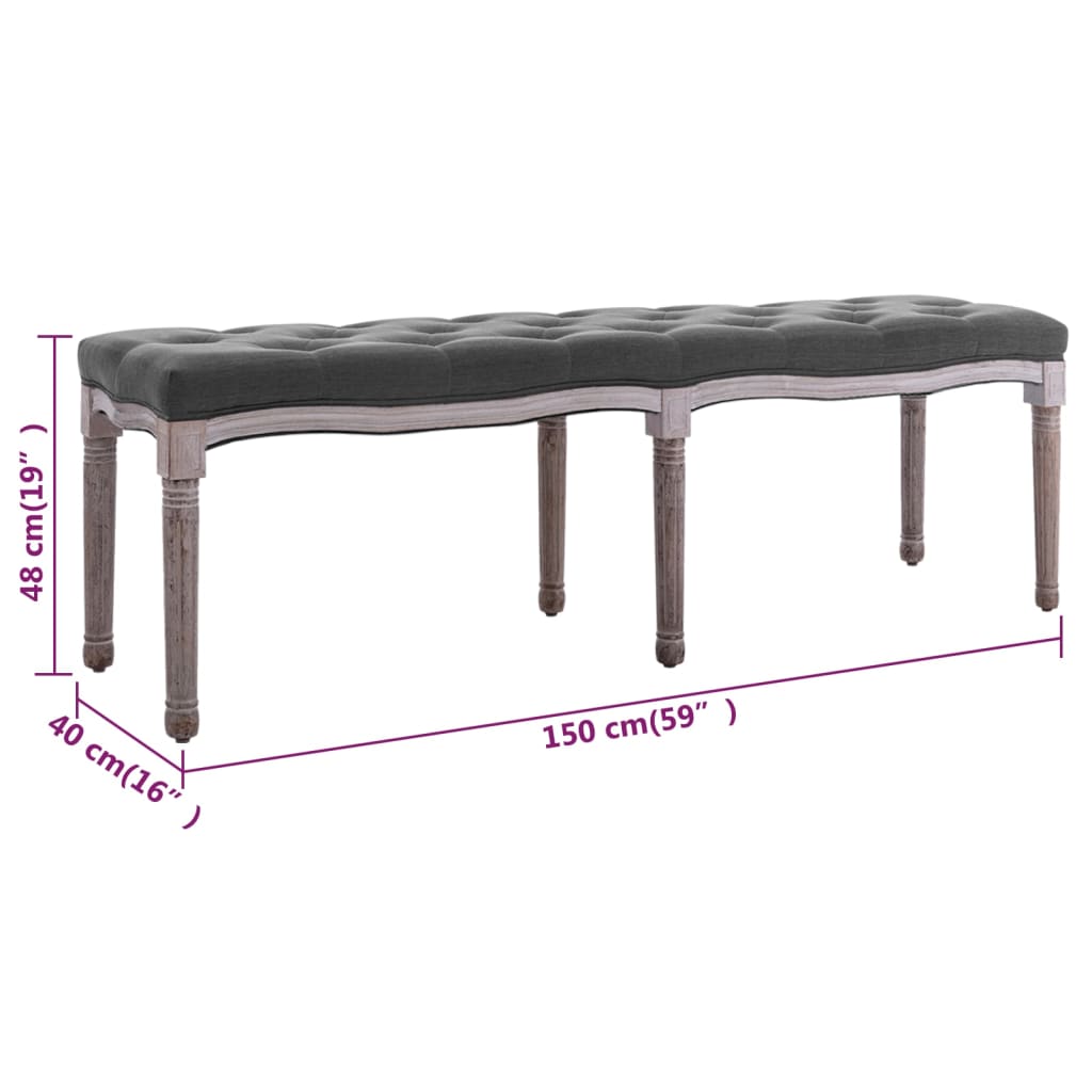 bænk 150x40x48 lærred massivt træ mørkegrå