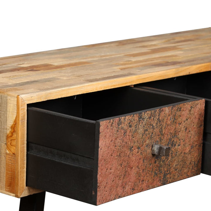 aflastningsbord massivt genbrugsteak 120 x 30 x 76 cm