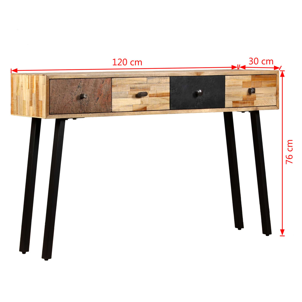 aflastningsbord massivt genbrugsteak 120 x 30 x 76 cm
