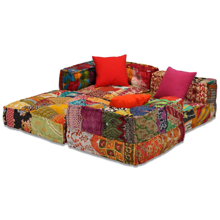 3-personers modulpuf stof patchwork