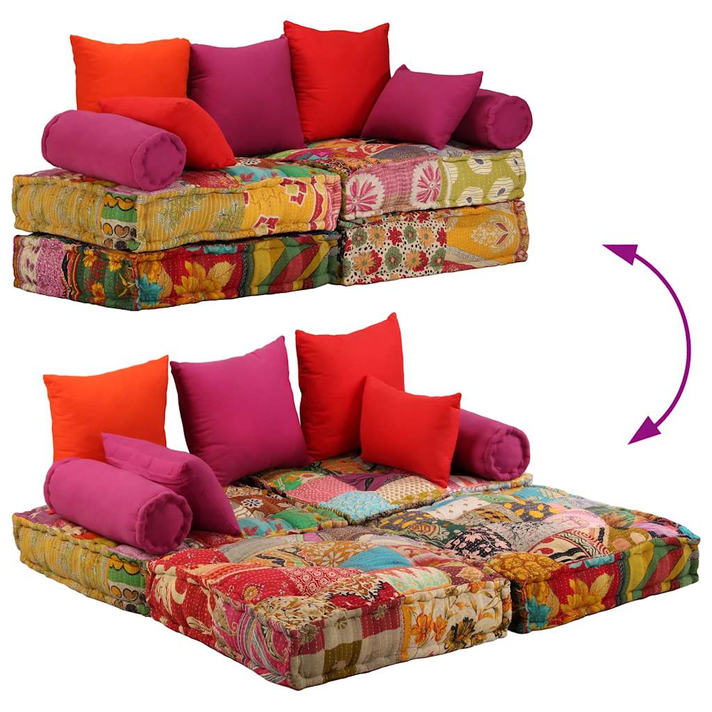 2-personers modulpuf stof patchwork