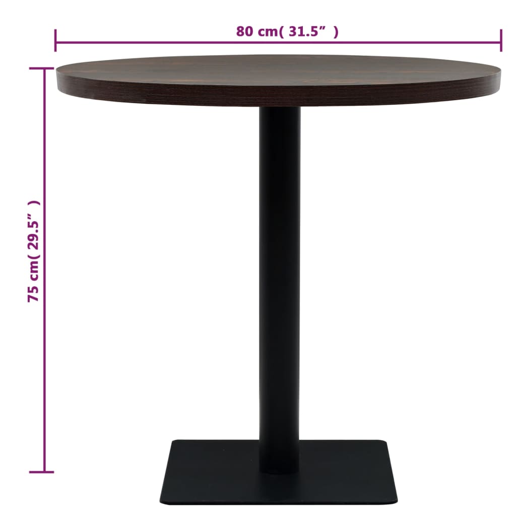 bistrobord MDF og stål rund 80 x 75 cm mørk aske