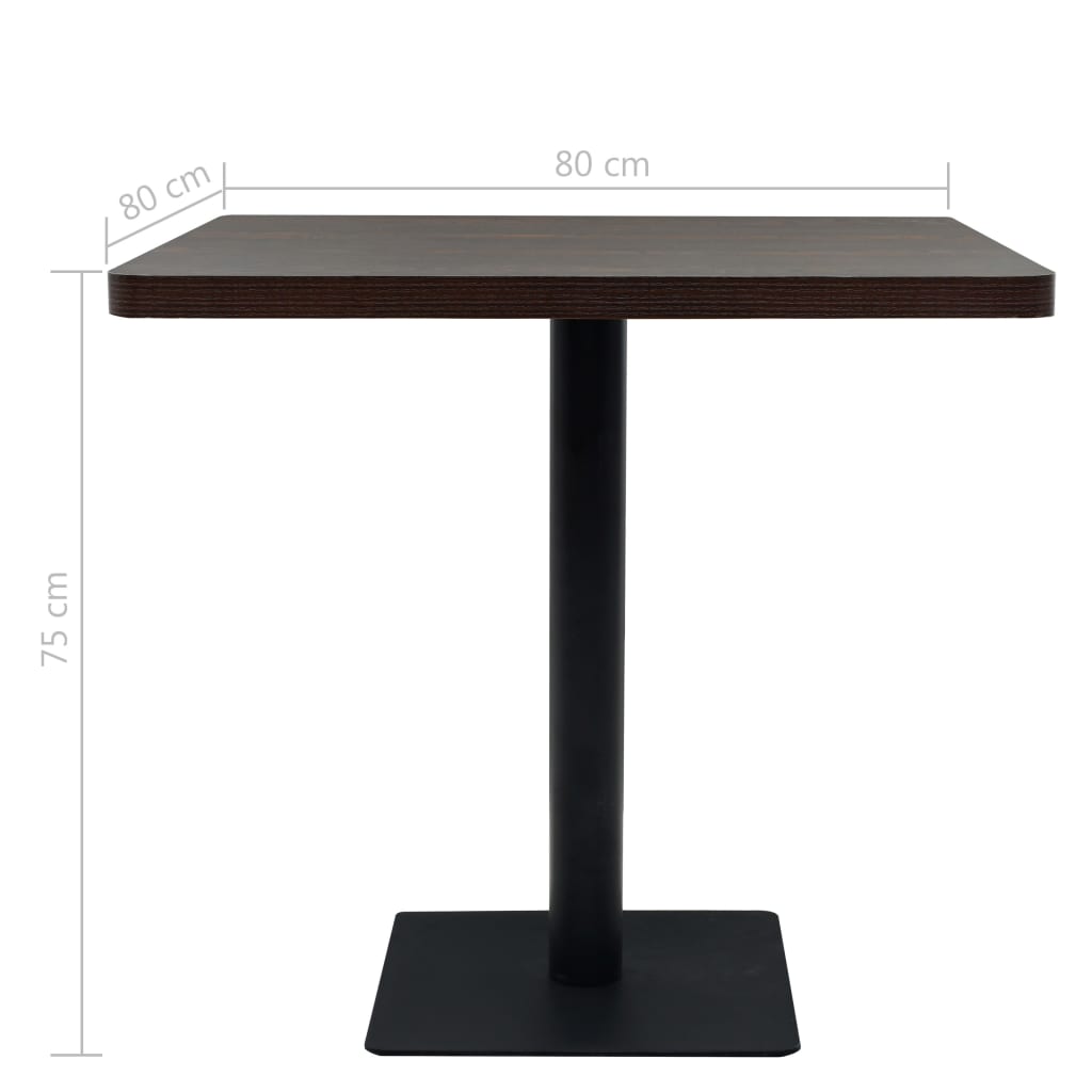 bistrobord MDF og stål firkantet 80 x 80 x 75 cm mørk aske