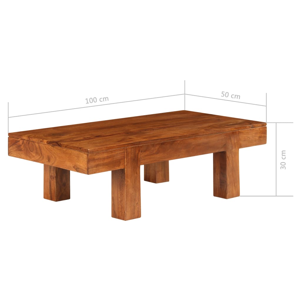 sofabord 100x50x30 cm massivt akacietræ med honningfinish