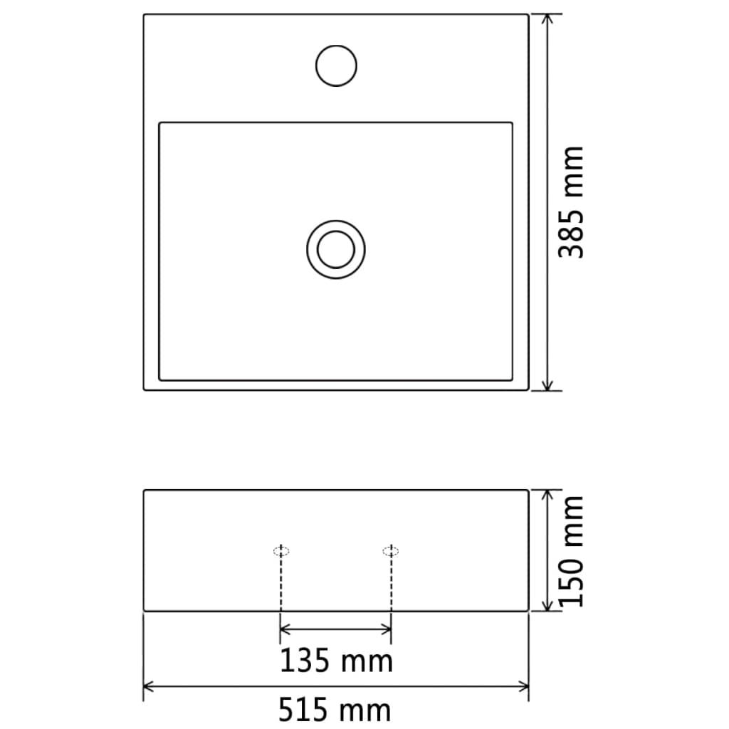 håndvask med vandhanehul 51,5x38,5x15 cm keramik sort