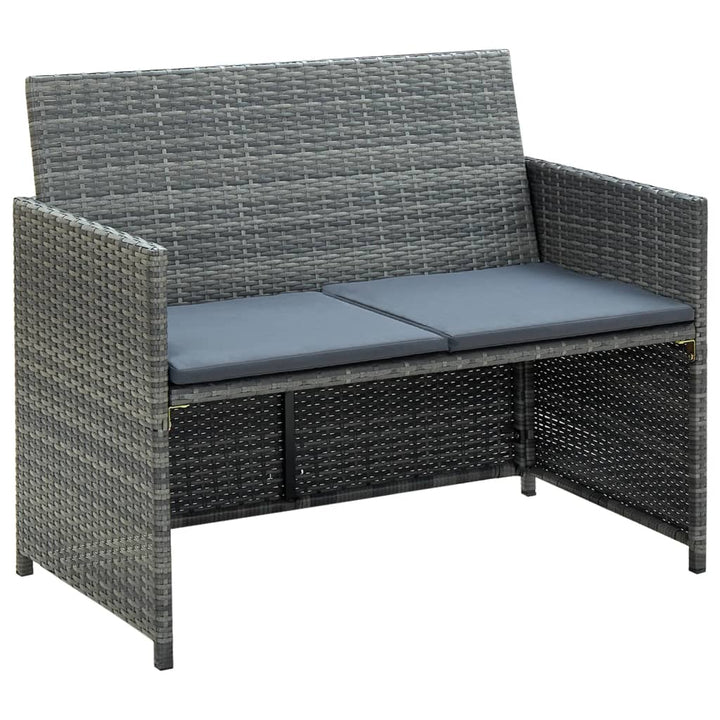 2-personers havesofa med hynder grå polyrattan