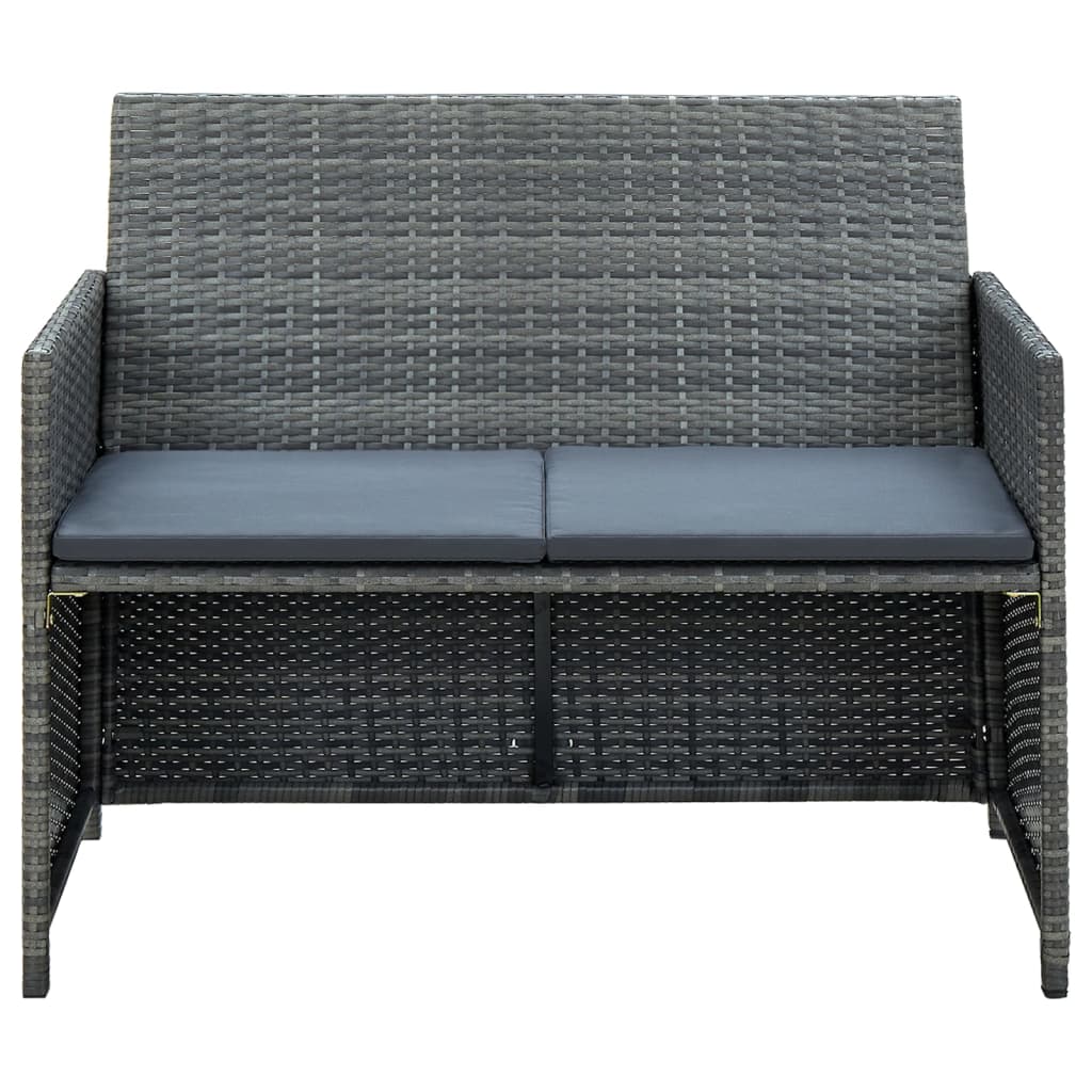 2-personers havesofa med hynder grå polyrattan