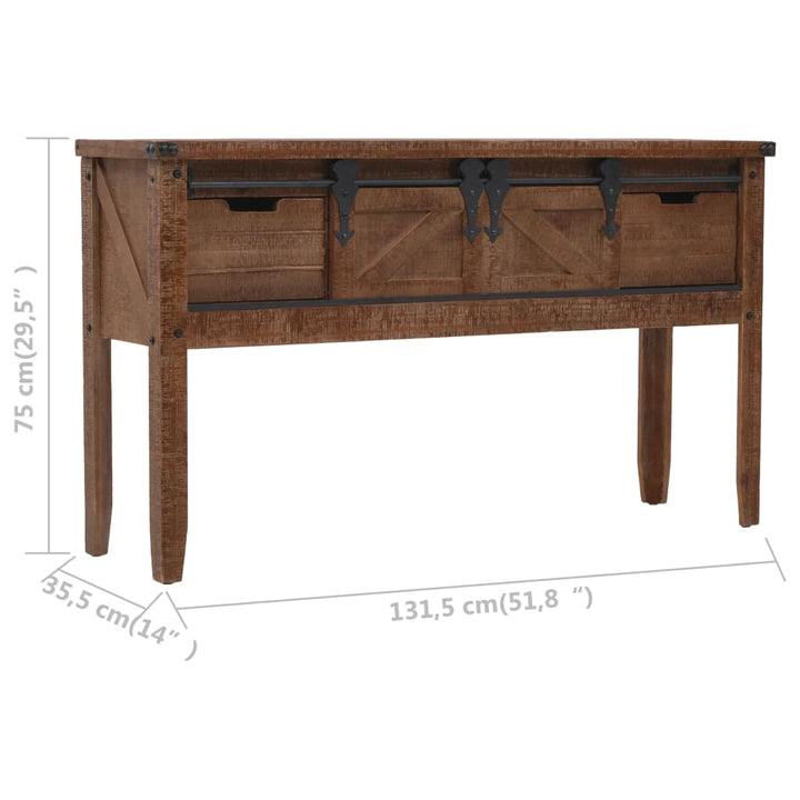 konsolskab i massivt grantræ 131 x 35,5 x 75 cm brun
