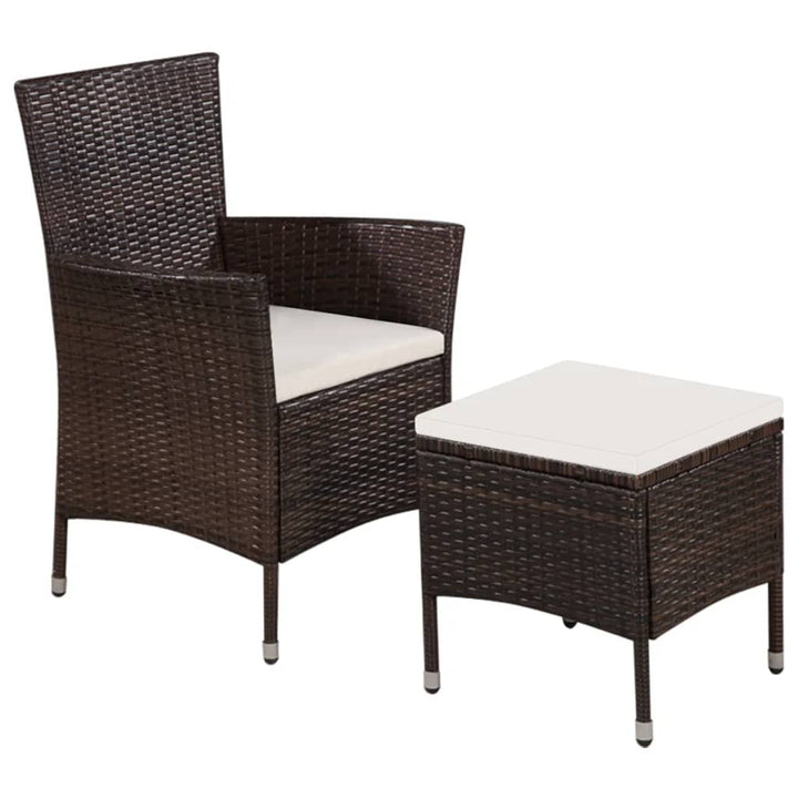 havestol og skammel med hynde polyrattan brun