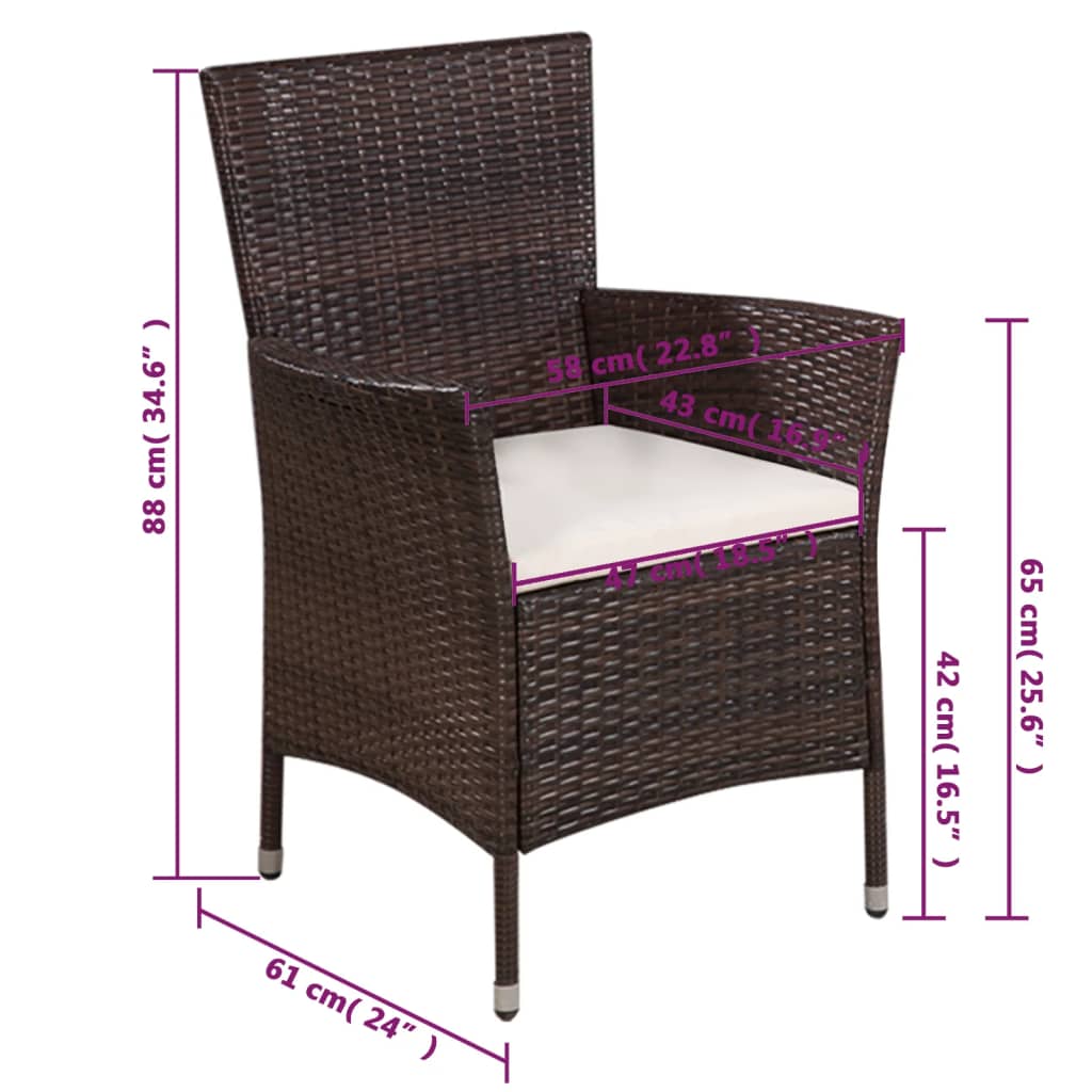 havestol og skammel med hynde polyrattan brun