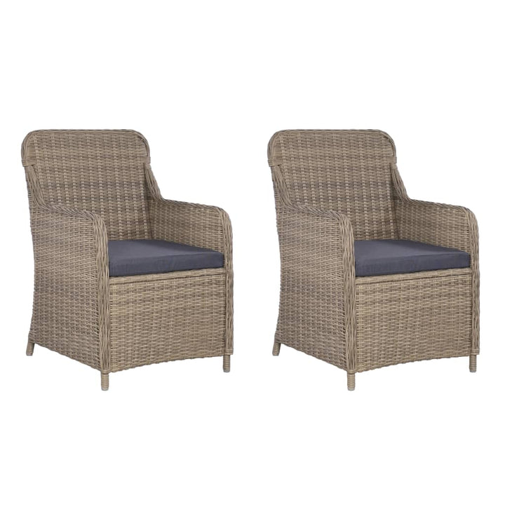 havestole med hynder 2 stk. polyrattan brun