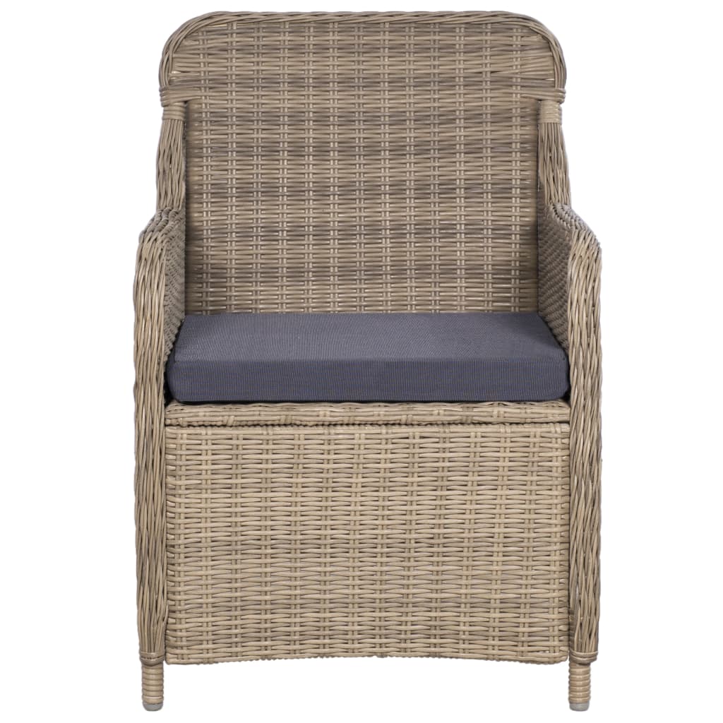 havestole med hynder 2 stk. polyrattan brun