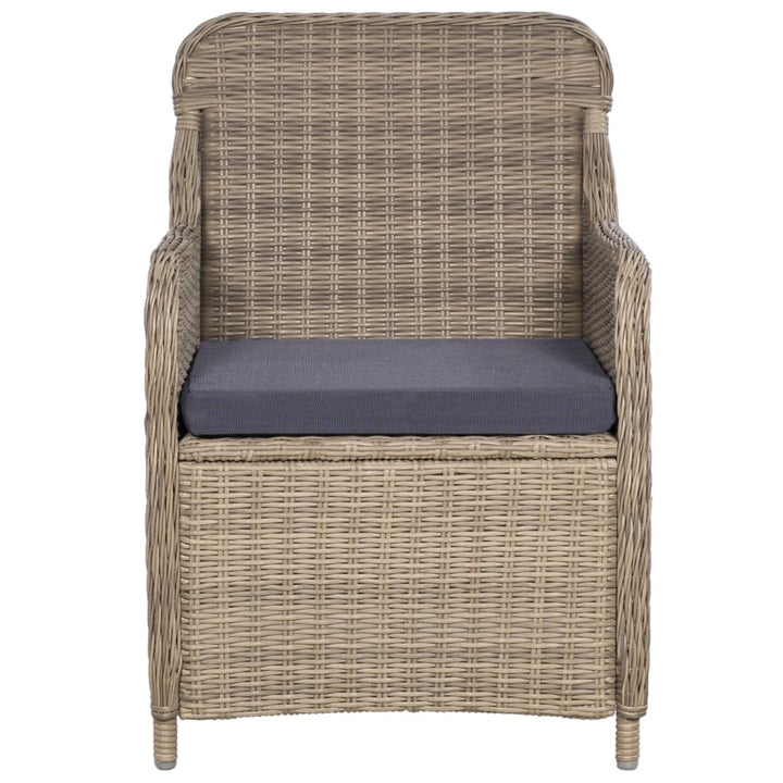 havestole med hynder 2 stk. polyrattan brun