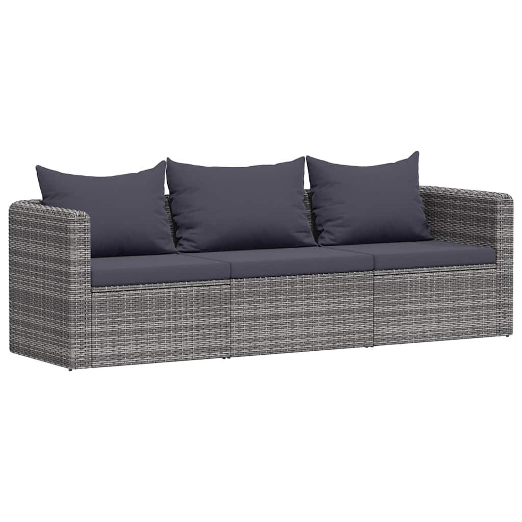 havesofasæt i 3 dele med hynder polyrattan grå