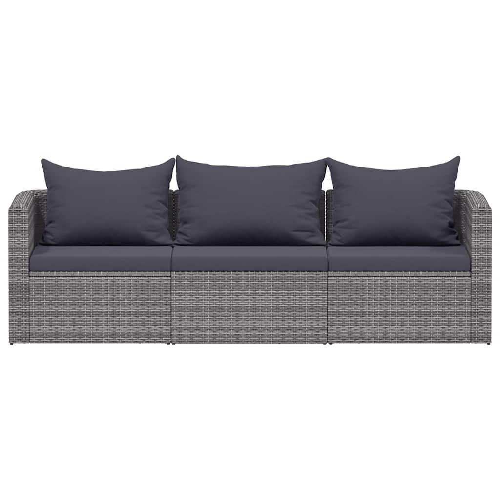 havesofasæt i 3 dele med hynder polyrattan grå