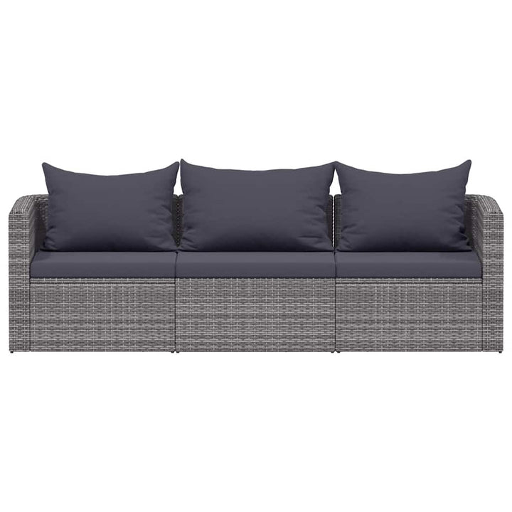 havesofasæt i 3 dele med hynder polyrattan grå