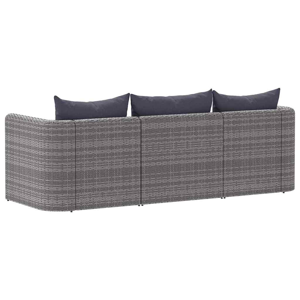 havesofasæt i 3 dele med hynder polyrattan grå