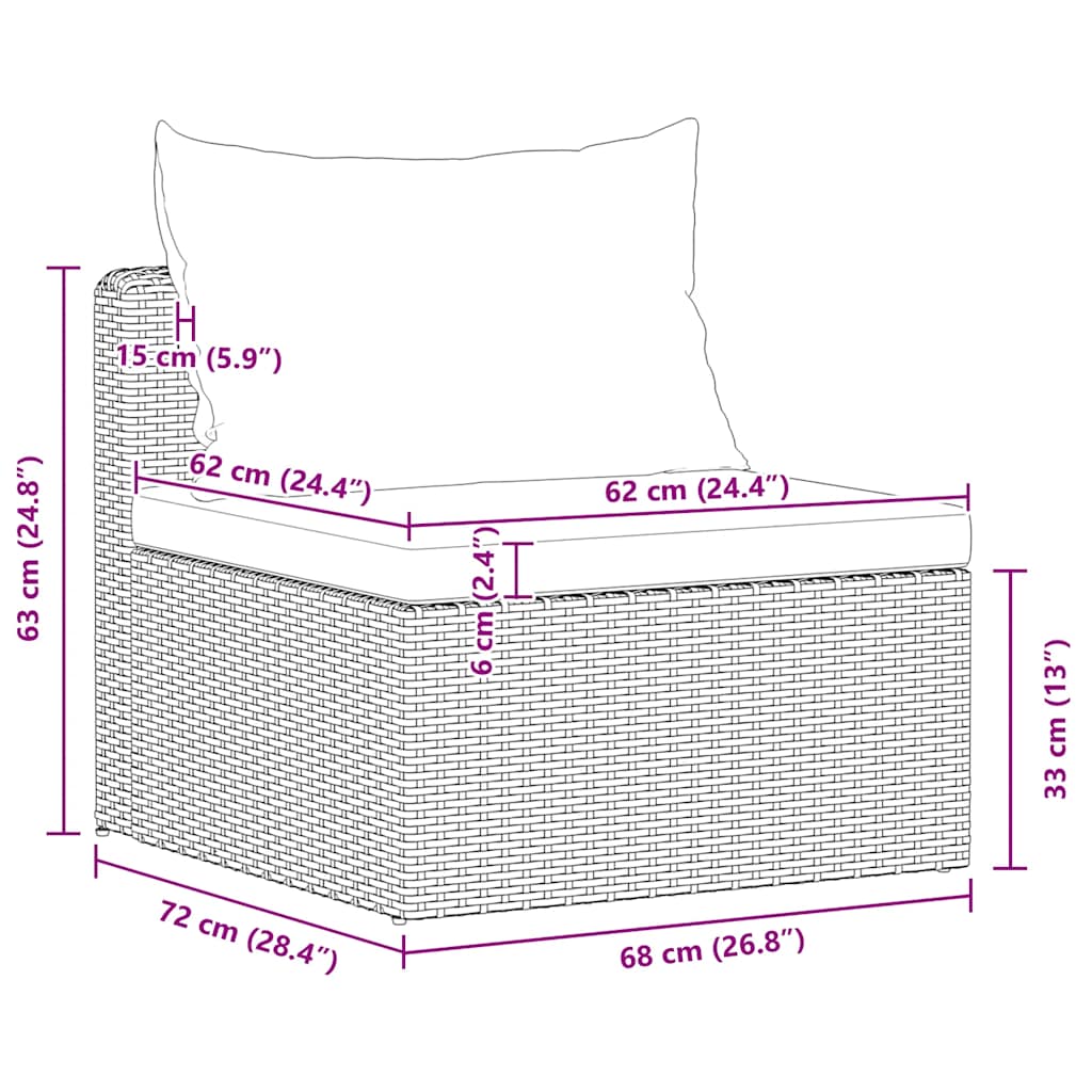 havesofasæt i 3 dele med hynder polyrattan grå