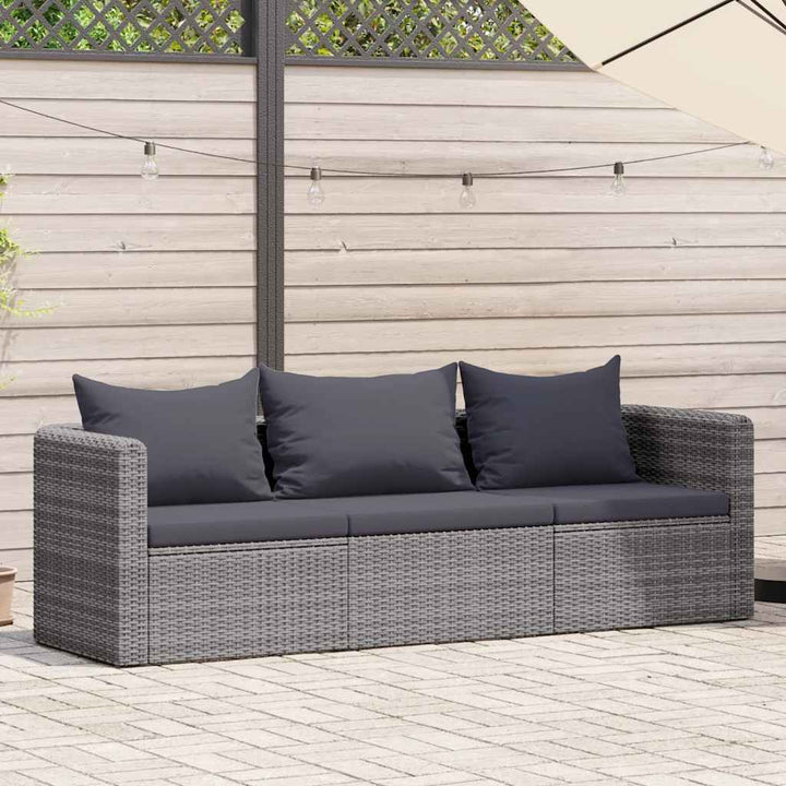 havesofasæt i 3 dele med hynder polyrattan grå