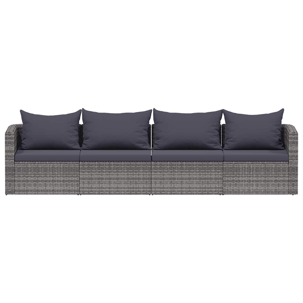 havesofasæt i 4 dele med hynder polyrattan grå