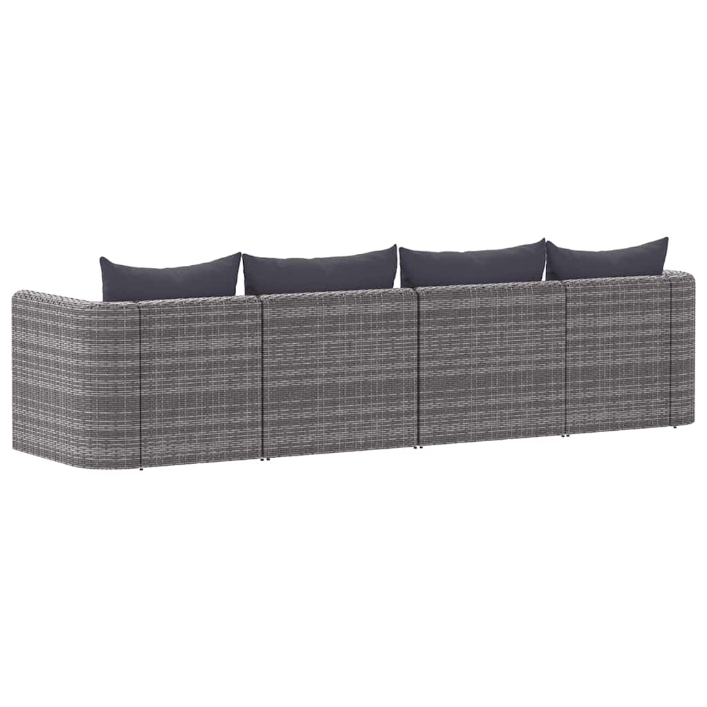 havesofasæt i 4 dele med hynder polyrattan grå