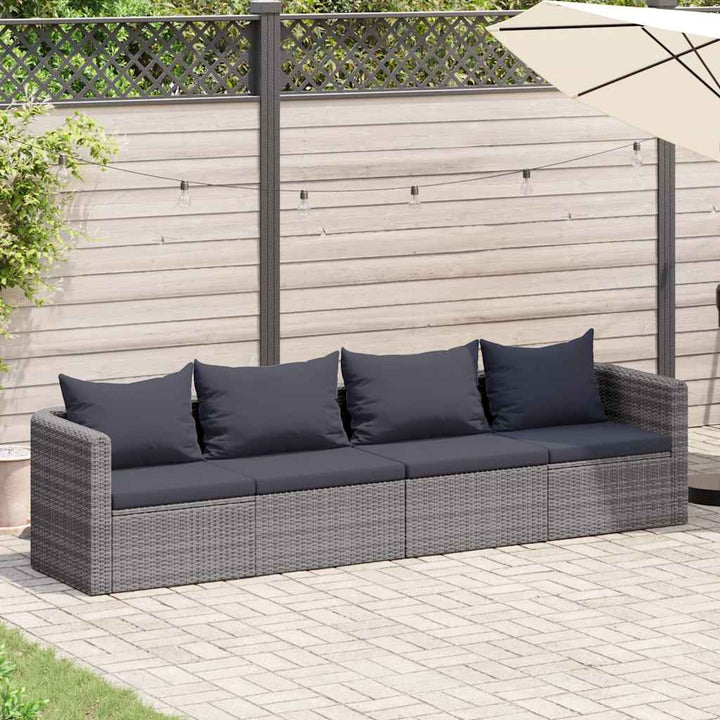 havesofasæt i 4 dele med hynder polyrattan grå