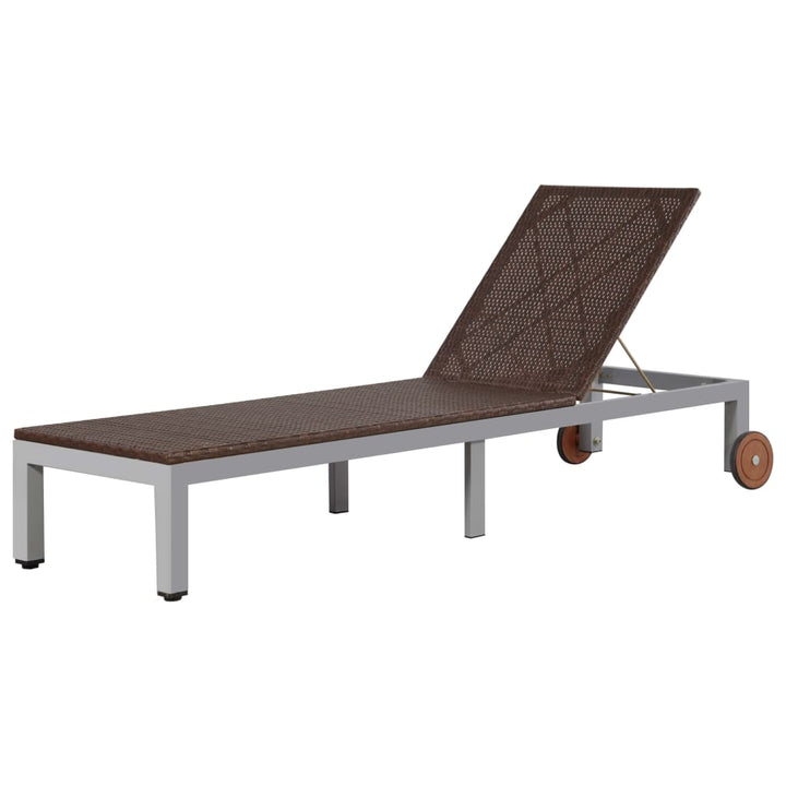 liggestol med hjul polyrattan brun